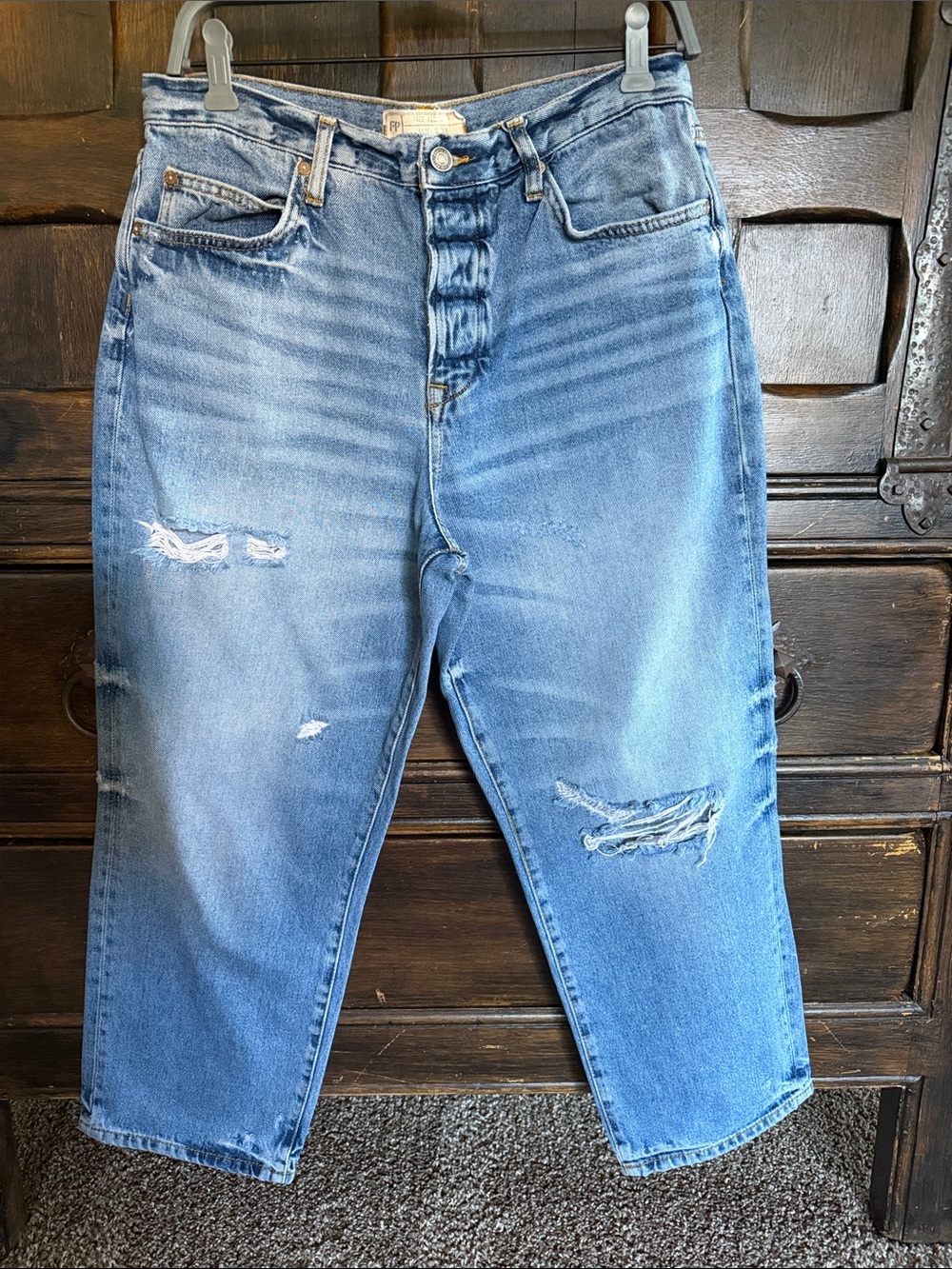 Free People Distressed Light Blue Cropped Jeans